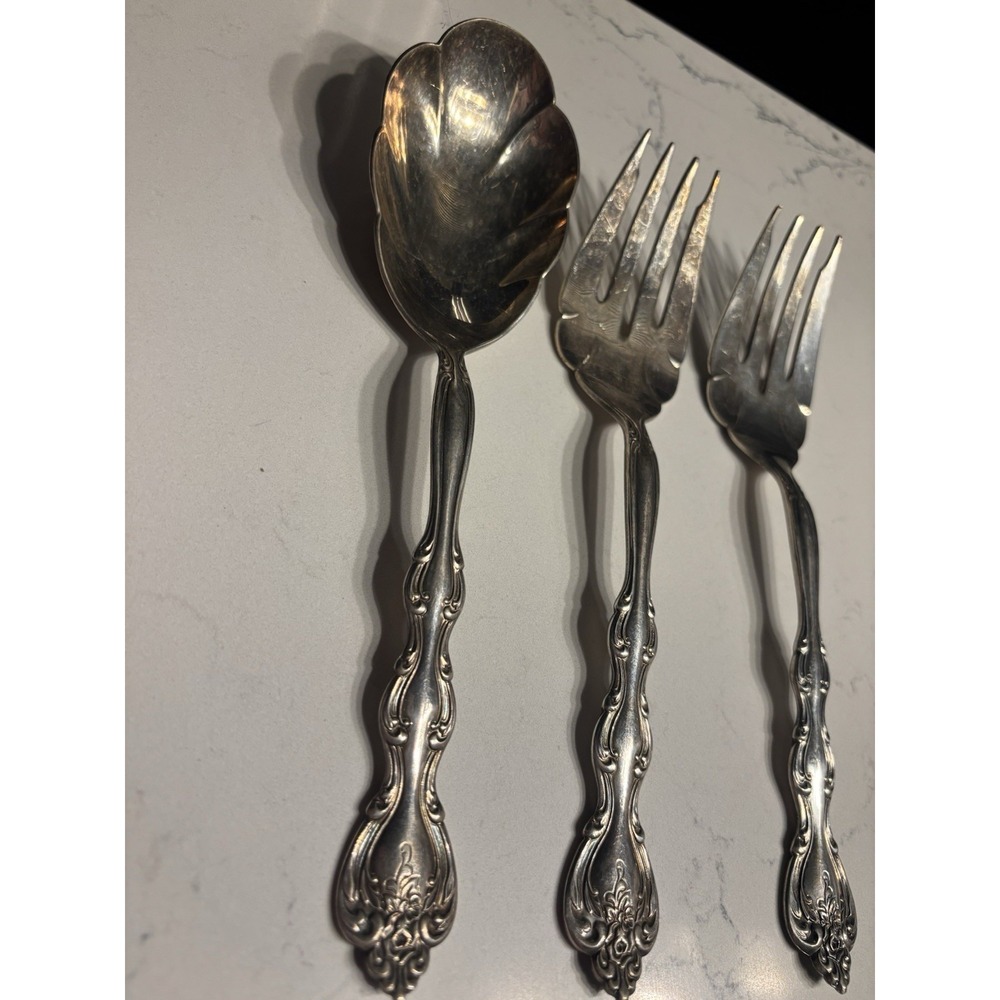3 Vintage 1971 International Silver Plate 2 Fork & Slotted Spoon Interlude